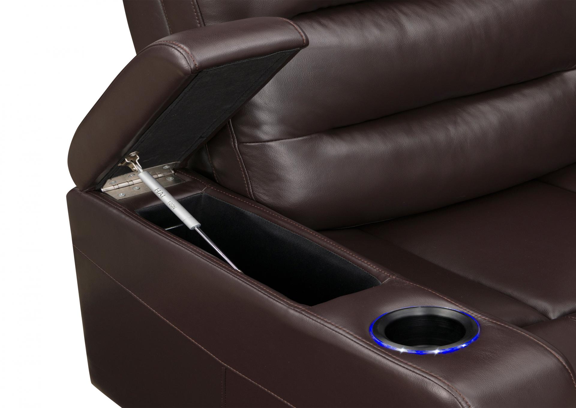 Brockton Power Brown Recliner with Power Headrest, Receptacle, Cup-Holder Storage Arms and LED Light,Homelegance